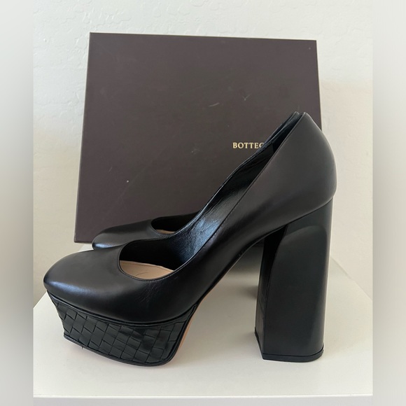 Bottega Veneta Nappa Intrecciato Platform Pumps Black Leather 40 - Picture 2 of 10